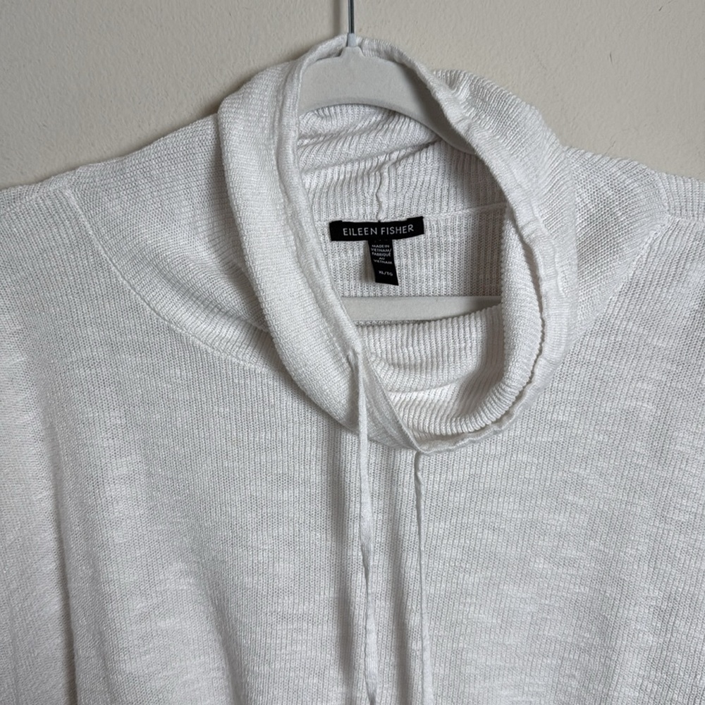 Eileen Fisher White Mock Neck Linen/Cotton Sweater XL Coastal Grandma - Picture 4 of 5